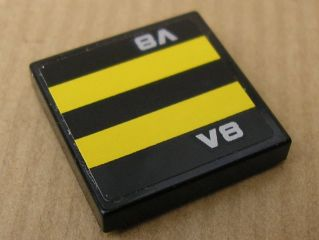 Lego Tile 2 x 2 with Yellow Stripes and Silver 'V8' Pattern (Sticker) - Set 8154