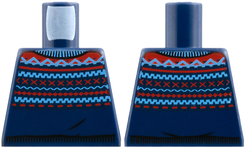 Lego Torso Knit Fair Isle Sweater with Medium Blue and Red Lines Pattern