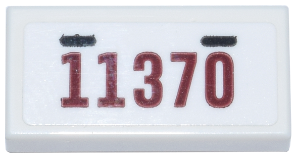 Lego Tile 1 x 2 with License Plate, Black Bars and Dark Red '11370' Pattern (Sticker) - Set 11370