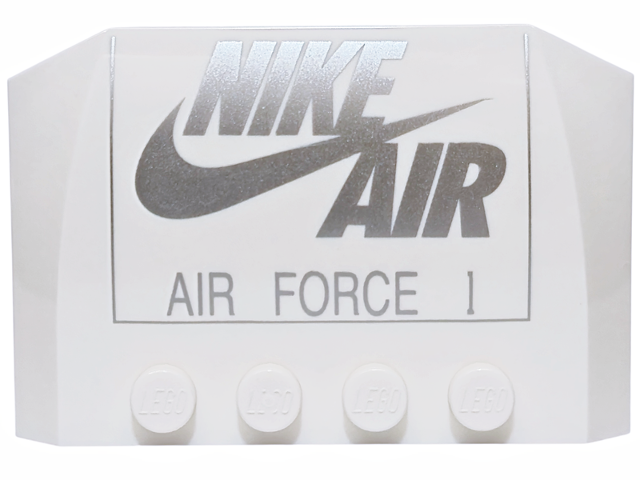 Lego Wedge 4 x 6 x 2/3 Triple Curved with Silver 'NIKE AIR', Swoosh Logo and 'AIR FORCE 1' Pattern