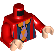 Lego Torso Shirt with Dark Blue Stripes and Lavender and Orange Tie Print, Red Arms, Light Nougat Hands / Red