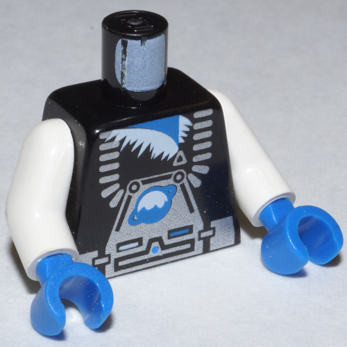 Lego Torso Space Suit, Ice Planet Silver Print, White Arms, Blue Hands / Black