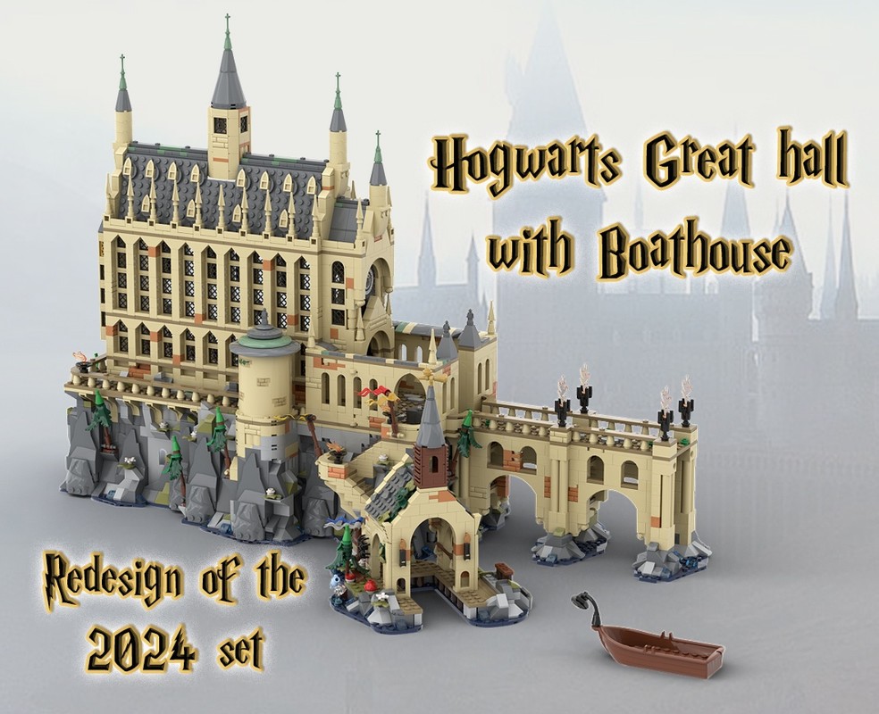 Lego Great Hall and Boathouse (Redesign of the 2024 set)