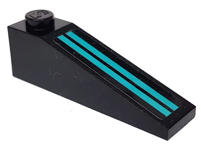 Lego Slope 18 4 x 1 with Two Medium Azure Stripes on Black Background Pattern (Sticker) - Set 76898 / Black