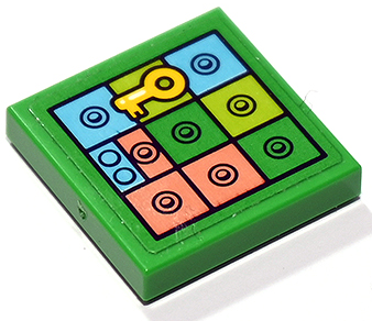 Lego Tile 2 x 2 with Heroica Game Board Section with Lime, Coral, Medium Azure and Yellow Key and LEGO Parts Pattern (Sticker) - Set 41748