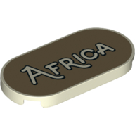 Lego Tile Round 2 x 4 with 'Africa' on Dark Tan Background Print / Glow in Dark White