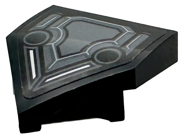 Lego Wedge 2 x 2 x 2/3 Pointed with Dark Bluish Gray Geometric Armor Panel with White Slots Pattern (Sticker) - Set 76300 / Black