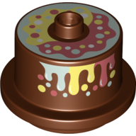 Lego Duplo Food 2 x 2 Round Cake with Stud on Top, Drizzled Frosting Print / Reddish Brown