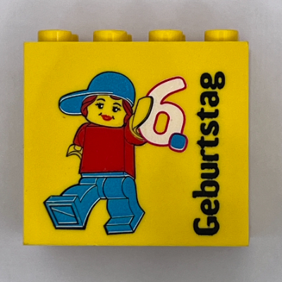 Lego Brick 2 x 4 x 3 with 'LEGOLAND Deutschland Resort 6. Geburtstag' Print / Yellow