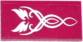 Lego Tile 2 x 4 with 2 White Wings and Swirls Pattern (Sticker) - Set 41078 / Magenta