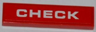 Lego Tile 1 x 4 with White 'CHECK' on Red Background Pattern (Sticker) - Set 8126