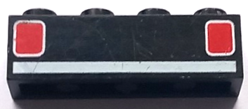 Lego Brick 1 x 4 with Red Car Taillights and White Stripe Pattern / Black
