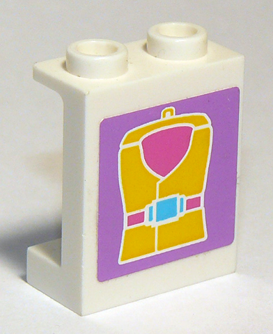 Lego Panel 1 x 2 x 2 with Side Supports - Hollow Studs with Yellow Life Jacket Pattern (Sticker) - Set 41015 / White
