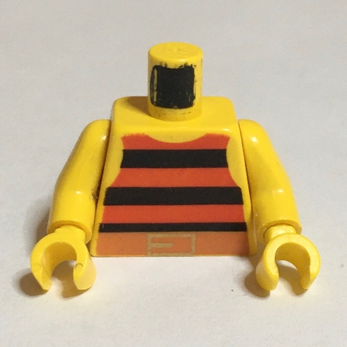 Lego Torso, Vest with Red and Black Stripes with Gold Belt Buckle Print, Yellow Arms and Hands / Yellow