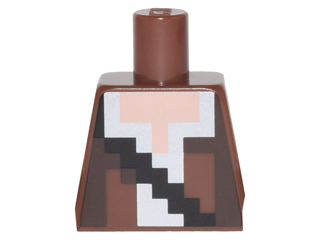 Lego Torso Pixelated Reddish Brown and Dark Brown Vest over White Shirt and Black Strap Pattern / Reddish Brown