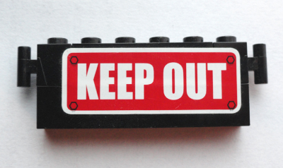 Lego Stickered Assembly 6 x 1 x 2 with White 'KEEP OUT' on Red Sign Pattern (Sticker) - Set 4850