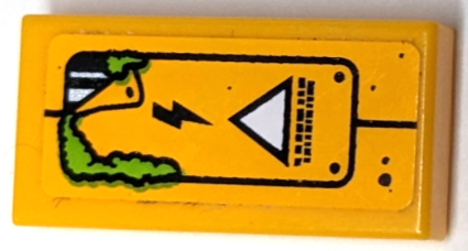 Lego Tile 1 x 2 with Access Panel with Bright Green Moss, White Triangle, Black Electricity Symbol, Rivets, Lines and Dots Pattern (Sticker) - Set 70134