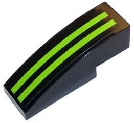 Lego Slope, Curved 3 x 1 with 2 Lime Stripes on Black Background Pattern (Sticker) - Set 8133