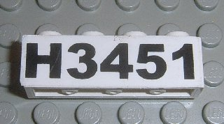 Lego Brick 1 x 4 with Black 'H3451' Pattern (Sticker) - Set 3451