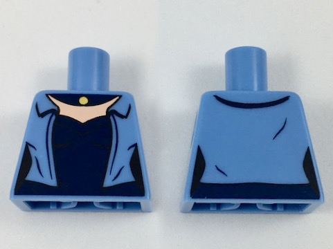 Lego Torso Female Jacket over Dark Blue Shirt and Necklace, Light Nougat Neck Pattern / Medium Blue