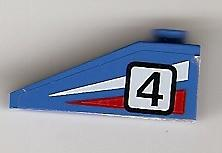 Lego Slope 33 3 x 1 with Black Number 4 on Red and White Stripes Pattern Model Left Side (Sticker) - Set 6539 / Blue