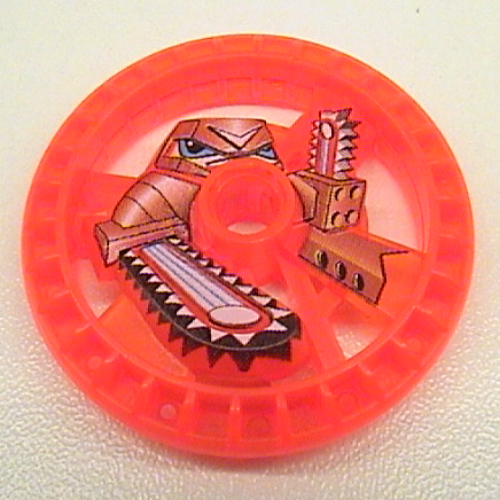 Lego Technic Disc 5 x 5 Notched, Chain-Saw Print / Trans-Neon Orange