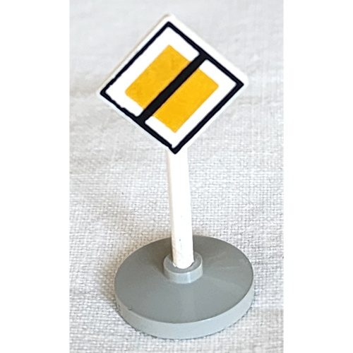 Lego Road Sign Old Diamond with Black & White Border End of Major Road Print & Type 2 Base / White