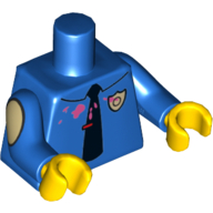 Lego Torso Shirt with Black Tie, Pink Stain, and Police Badge Print, Blue Arms, Yellow Hands / Blue