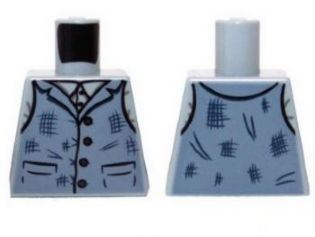 Lego Torso Shirt and Sand Blue Vest Tattered with 4 Buttons Pattern / Light Bluish Gray