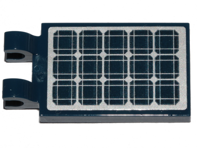 Lego Tile, Modified 2 x 3 with 2 Open O Clips with Silver and Dark Blue Solar Panel Pattern (Sticker) - Sets 60224 / 60225 / 60228 / 60257 / Dark Blue