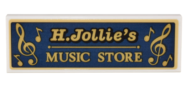 Lego Tile 2 x 6 with Gold 'H. Jollie's MUSIC STORE' and Music Notes Pattern (Sticker) - Set 10308