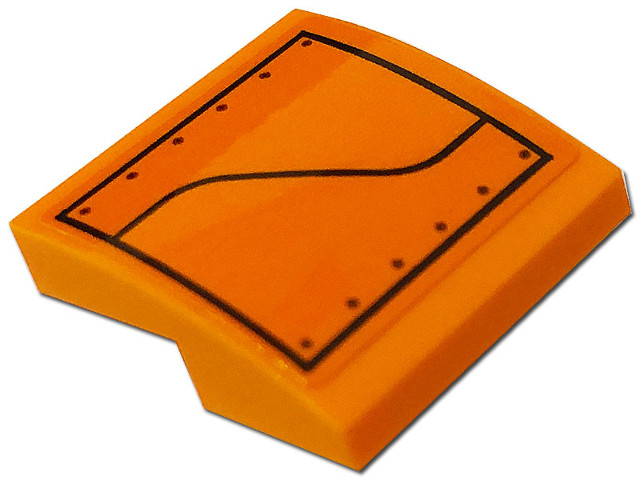Lego Slope, Curved 2 x 2 x 2/3 with Hull Plate, Rivets, and Curved Black Line Pattern Model Right Side (Sticker) - Set 76193
