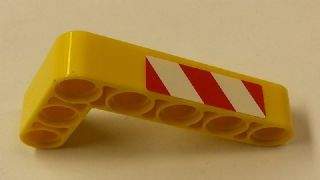 Lego Technic, Liftarm, Modified Bent Thick L-Shape 3 x 5 with Red and White Danger Stripes Pattern Model Left Side (Sticker) - Set 42006