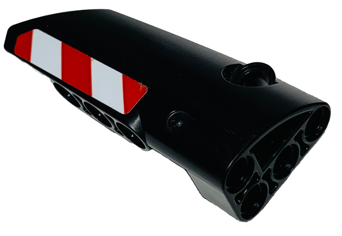 Lego Technic, Panel Fairing # 4 Small Smooth Long, Side B with Red and White Danger Stripes Pattern (Sticker) - Set 42068 / Black