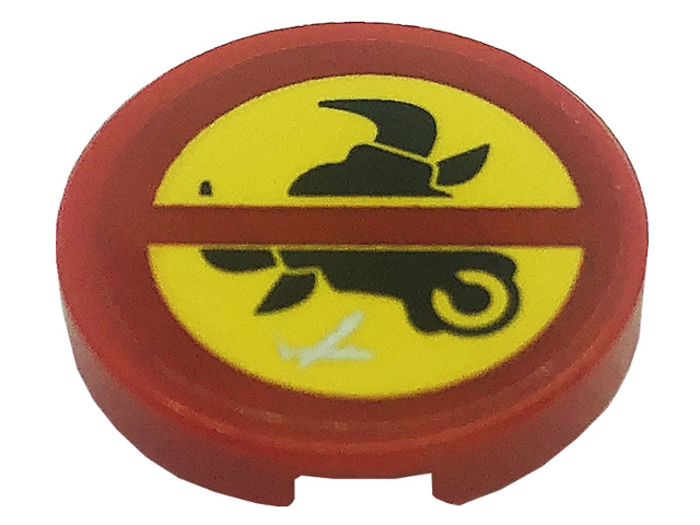 Lego Tile, Round 2 x 2 with Bottom Stud Holder with Black Bull Head on Yellow Background Pattern (Sticker) - Set 80008