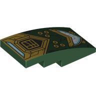 Lego Slope Curved 4 x 2 No Studs with Gold/White Armour print / Dark Green