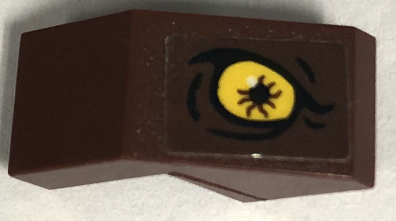 Lego Slope 45 2 x 1 with Cutout without Stud with Yellow Dinosaur Eye and Black Skin Creases Pattern Model Right Side (Sticker) - Set 76956