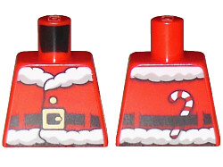 Lego Torso Santa Jacket with White Fur Collar and Waistband, Dark Red Creases, Black Belt with Gold Buckle, Candy Cane on Back Pattern / Red