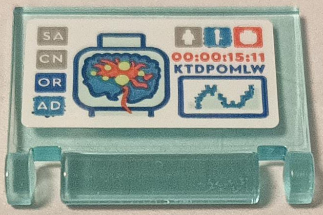 Lego Minifigure, Utensil Book Cover with Screen with Minifigure Head Brain Scan, 'SA', 'CN', 'OR', 'AD', '00:00:15:11' and 'KTDPOMLW' Pattern (Sticker) - Set 75573