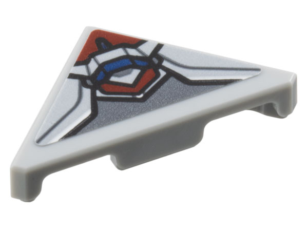 Lego Tile, Modified 2 x 2 Triangular with Dark Blue, Dark Red and Dark Bluish Gray Armor Plates with Black Outlines (Redwing Drone) Pattern (Sticker) - Set 76292 / Light Bluish Gray