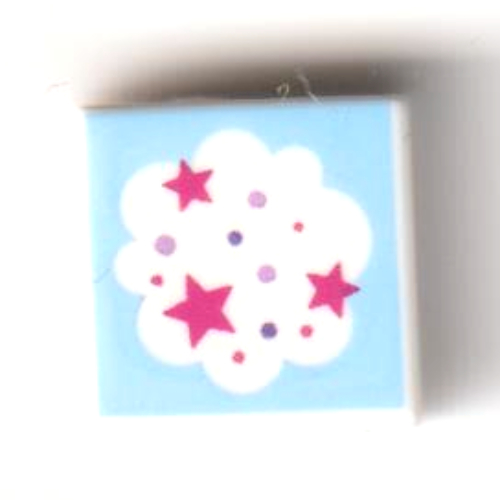 Lego Tile 1 x 1 with White Cloud, Magenta Stars, Medium Azure Background Print / White