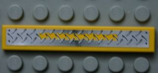 Lego Tile 1 x 6 with Silver Tread Plate and Yellow Stripe Pattern (Sticker)- Set 8364