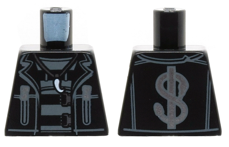 Lego Torso Jacket with Zippers, Dollar Sign on Back, Claw Necklace and Belts Pattern / Black