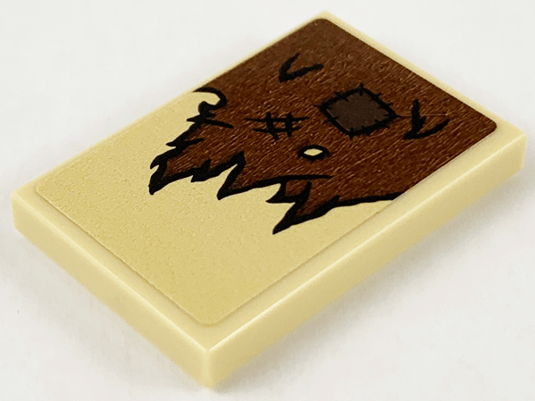 Lego Tile 2 x 3 with Reddish Brown Tattered Cloth and Dark Brown Patch Pattern (Sticker) - Set 75967 / Tan
