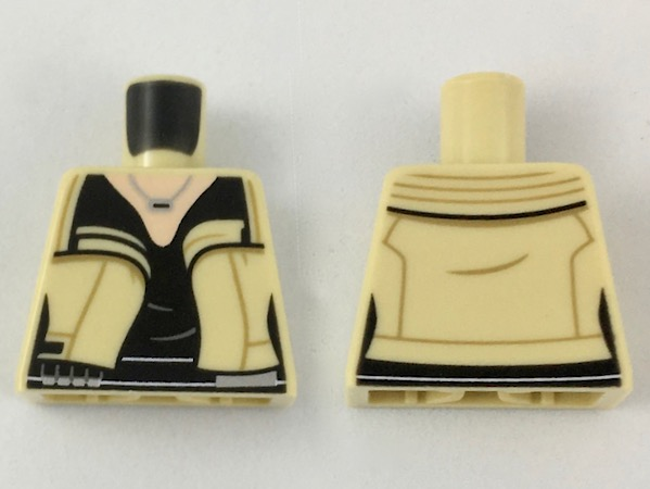 Lego Torso Female Jacket, Light Nougat Neck, Silver Necklace, Black Shirt and Belt Pattern / Tan