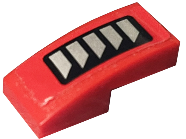 Lego Slope, Curved 2 x 1 x 2/3 with 5 Silver Vent Grilles in Black Rectangle on Red Background Pattern Model Left Side (Sticker) - Set 60144 / Red