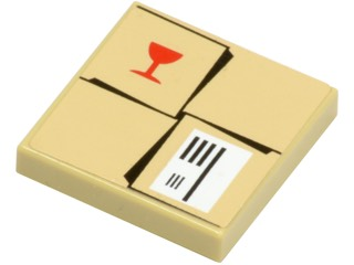Lego Tile 2 x 2 with Parcel Tan with Red Fragile Goblet Pattern (Sticker) - Set 7734