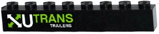 Lego Brick 1 x 8 with White and Lime Arrows and 'U TRANS TRAILERS' Pattern Model Left Side (Sticker) - Set 60085 / Black