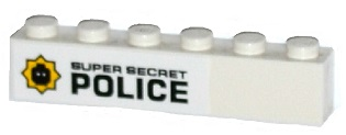 Lego Brick 1 x 6 with Minifigure Head Badge and 'SUPER SECRET POLICE' Pattern Model Left Side (Sticker) - Set 70819