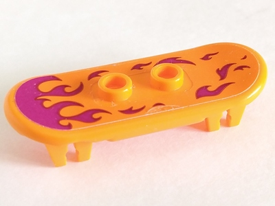 Lego Minifigure, Utensil Skateboard Deck with Magenta Flames Pattern (Sticker) - Set 41335 / Orange
